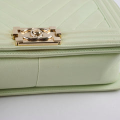 Chanel Medium Boy Bag Mint Green Caviar Champagne Gold HW (microchip)