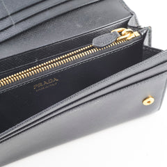 Prada Saffiano Black Long Wallet