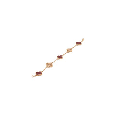 Van Cleef & Arpels 5 Motif Vintage Alhambra Guilloche & Carnelian Bracelet Rose Gold