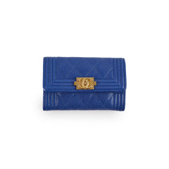 Chanel Boy Card Wallet Blue Caviar
