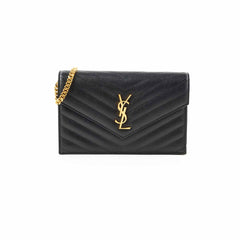 Saint Laurent Cassandre Matelasse Envelope Black Wallet on Chain