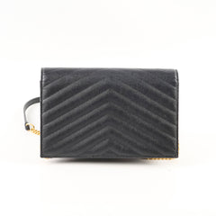 Saint Laurent Cassandre Matelasse Envelope Black Wallet on Chain