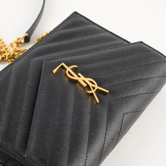 Saint Laurent Cassandre Matelasse Envelope Black Wallet on Chain