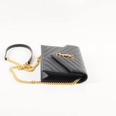 Saint Laurent Cassandre Matelasse Envelope Black Wallet on Chain
