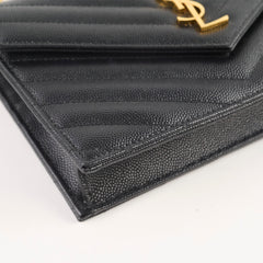 Saint Laurent Cassandre Matelasse Envelope Black Wallet on Chain