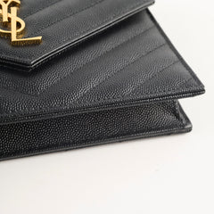 Saint Laurent Cassandre Matelasse Envelope Black Wallet on Chain