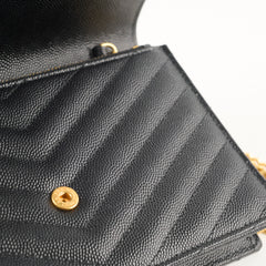 Saint Laurent Cassandre Matelasse Envelope Black Wallet on Chain