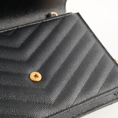 Saint Laurent Cassandre Matelasse Envelope Black Wallet on Chain