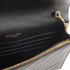 Saint Laurent Cassandre Matelasse Envelope Black Wallet on Chain