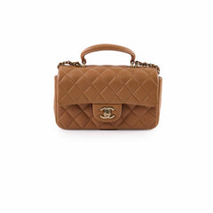 Chanel Mini Rectangular Top Handle Dark Beige Microchip