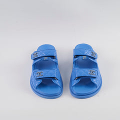 Chanel Lambskin Quilted Dad Sandals Blue Size 39C