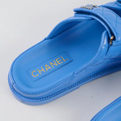 Chanel Lambskin Quilted Dad Sandals Blue Size 39C