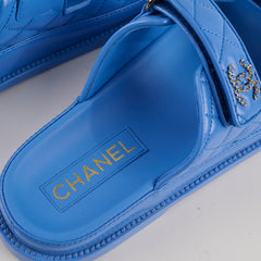 Chanel Lambskin Quilted Dad Sandals Blue Size 39C