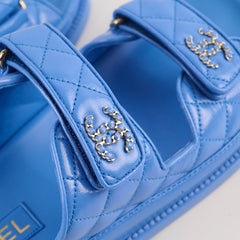 Chanel Lambskin Quilted Dad Sandals Blue Size 39C