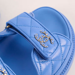 Chanel Lambskin Quilted Dad Sandals Blue Size 39C