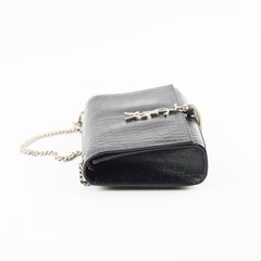 Saint Laurent Kate Tassel Medium Black Croc Embossed