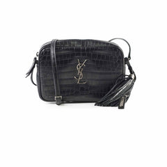 Saint Laurent Crocodile- Embossed Calfskin Lou Camera Black