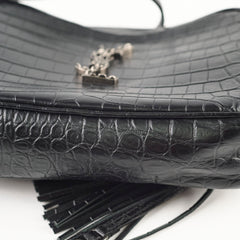 Saint Laurent Crocodile- Embossed Calfskin Lou Camera Black