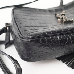 Saint Laurent Crocodile- Embossed Calfskin Lou Camera Black