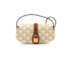Celine Triomphe Tabou Canvas Clutch with Strap White/Tan