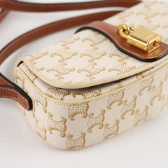 Celine Triomphe Tabou Canvas Clutch with Strap White/Tan