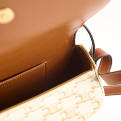 Celine Triomphe Tabou Canvas Clutch with Strap White/Tan