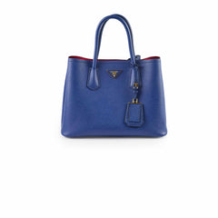 Prada Saffiano Cuir Double Tote Bag Blue