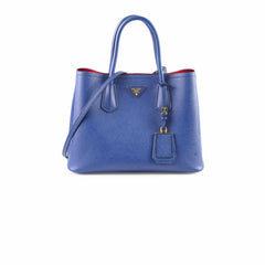 Prada Saffiano Cuir Double Tote Bag Blue