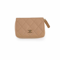 Chanel Caviar Zip Around Compact Wallet Beige