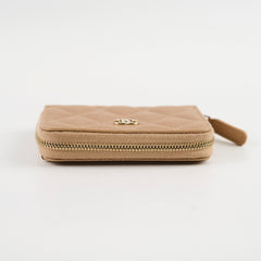 Chanel Caviar Zip Around Compact Wallet Beige