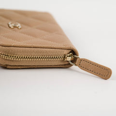 Chanel Caviar Zip Around Compact Wallet Beige
