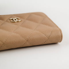 Chanel Caviar Zip Around Compact Wallet Beige