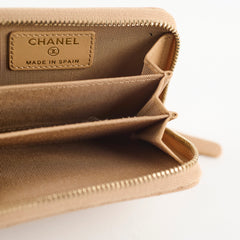 Chanel Caviar Zip Around Compact Wallet Beige