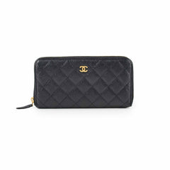 Chanel Caviar Zip Long Wallet Black