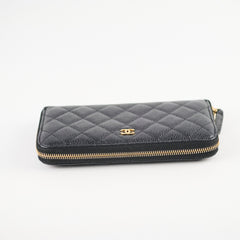 Chanel Caviar Zip Long Wallet Black