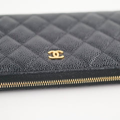 Chanel Caviar Zip Long Wallet Black