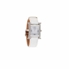 Hermes 25mm H Heure Small with Diamonds Blanc
