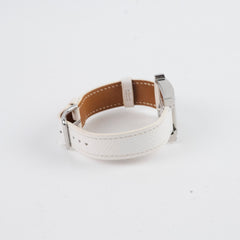 Hermes 25mm H Heure Small with Diamonds Blanc