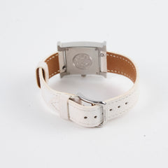 Hermes 25mm H Heure Small with Diamonds Blanc