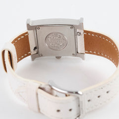 Hermes 25mm H Heure Small with Diamonds Blanc