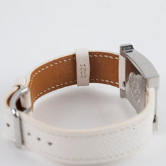 Hermes 25mm H Heure Small with Diamonds Blanc