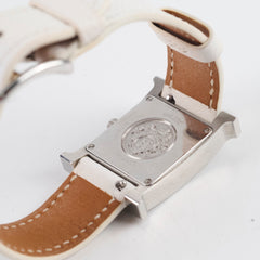 Hermes 25mm H Heure Small with Diamonds Blanc