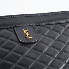 Saint Laurent Victoire Quilted Chain Clutch Black