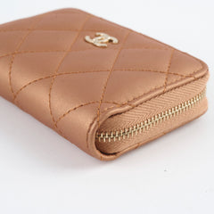Chanel Lambskin Zip Around Mettalic Coin Purse Caramel