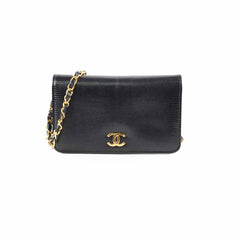 Chanel Vintage 24k Wallet On Chain WOC Lizard Black