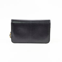 Chanel Vintage 24k Wallet On Chain WOC Lizard Black
