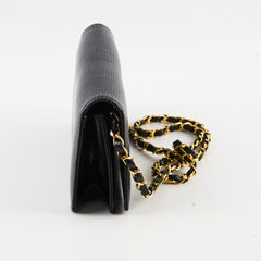Chanel Vintage 24k Wallet On Chain WOC Lizard Black