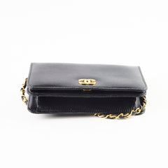 Chanel Vintage 24k Wallet On Chain WOC Lizard Black