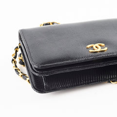 Chanel Vintage 24k Wallet On Chain WOC Lizard Black