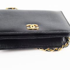 Chanel Vintage 24k Wallet On Chain WOC Lizard Black